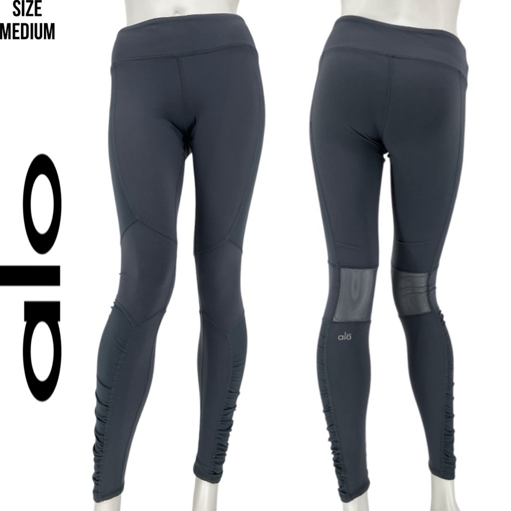 Alo Yoga Gray Ruched Calf Leg Mesh Leggings
